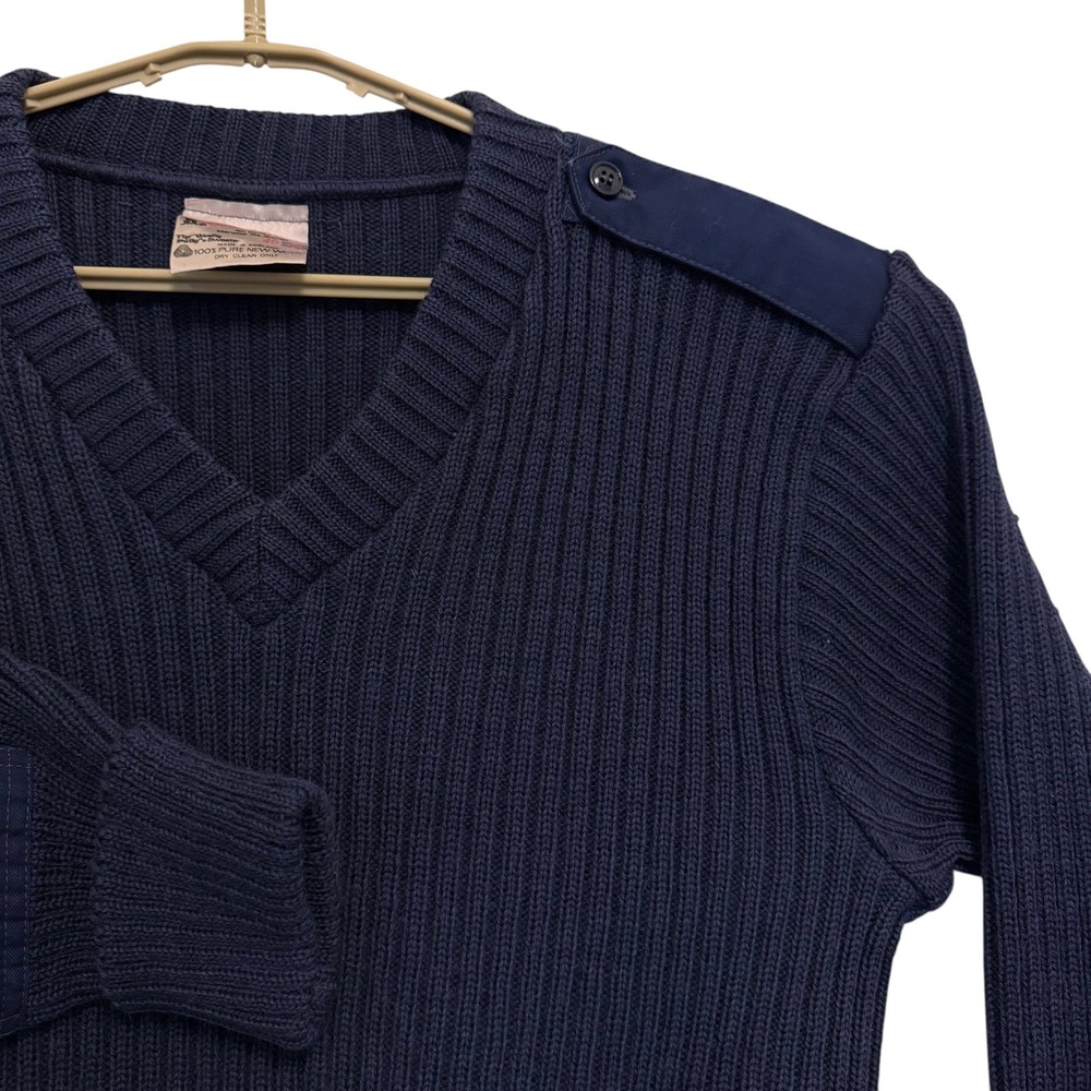 Brigade Quartermasters Navy Wooly Pully V-Neck Sweater Military Men 46 Large VTG